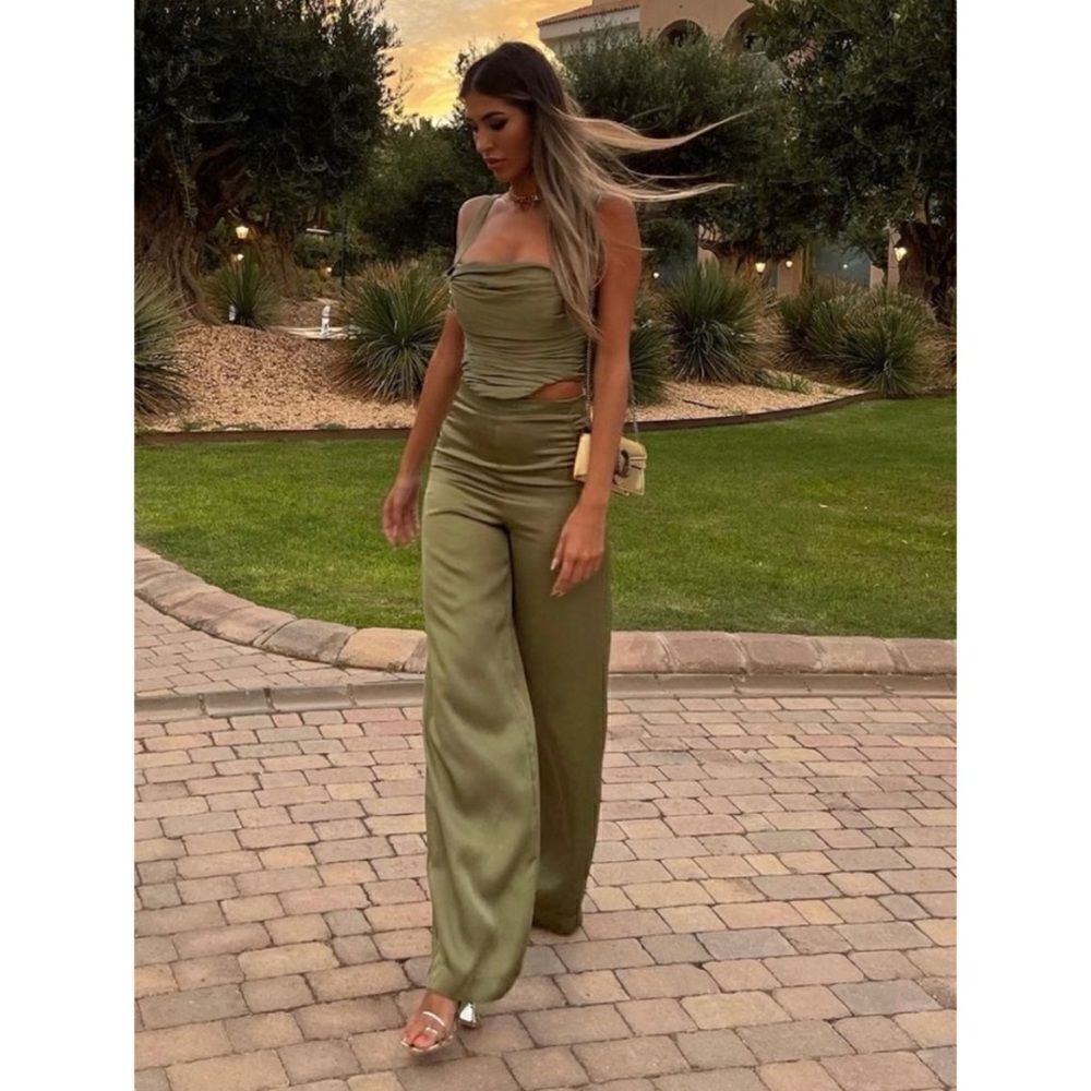 NWT Zara Blogger’s Favorite Green Satin Effect Ruched Draped Corset Top, Size XS - Picture 10 of 16